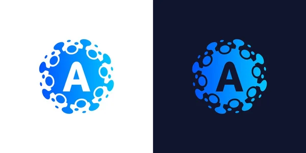 Molekül İlk Harf A Logo Tasarımı, Laboratuar Logosu Tasarım Elemanı, Noktalı Tasarım Vektörü