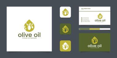 Zeytinyağı ya da negatif uzay logosu tasarımlı damlacık. logo tasarımı ve kartvizit