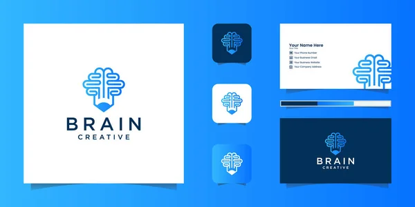 Kreative Idee Gehirn Bleistift Logo Und Visitenkarte — Stockvektor