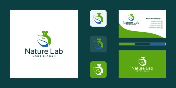 Laboratuvar ve yeşil doğa yaprağı logosu ve kartviziti