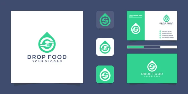 Taze yemek logosu, kaşıklı su damlası ve çatal logosu.