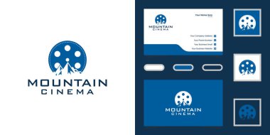 Dağ sinemasının logo kombinasyonu tasarım şablonu ve iş kartı