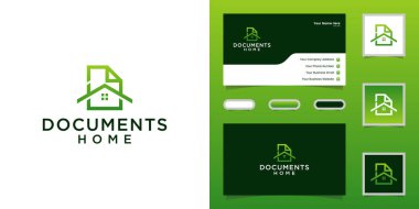 Çizgi çizimi şablonları ve kartvizitleri olan ev dokümanları logosu
