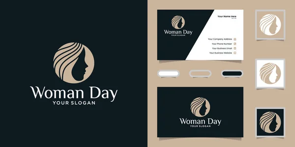 Kadınlar Günü logosu bayanlar yüz şekli ve daire çizimi şablonu ve kartviziti ile