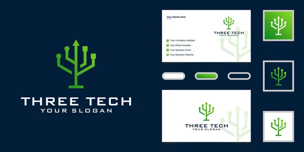 Teknik ağaç elektrik devresi dijital logo vektör tasarım şablonu ve kartviziti