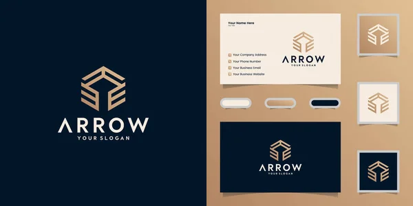 Altın renkli tasarım şablonu ve kartviziti olan lojistik ve ok sembolü logosu