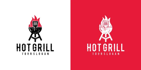 Hot Grill Restoran Logo vintage tasarım şablonu