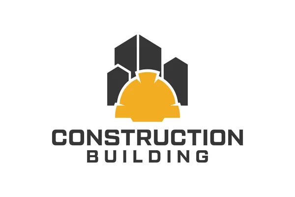 Bau Gebäude Logo Design Mit Helm Grundstück Haus Stadt — Stockvektor