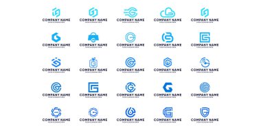 Kırmızı renkli ve beyaz arkaplanlı G harfi logo tasarımları koleksiyonu. Sembol teknolojisi, internet, sistem, yapay zeka ve bilgisayar için S harfi. modern ilham logosu tasarımı