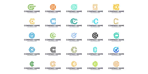 Yaratıcı C harfi logo tasarım simgeleri. Teknoloji işi için simge, dijital, basit.