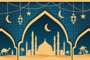 düz arkaplan camii çöl devesi dairesi