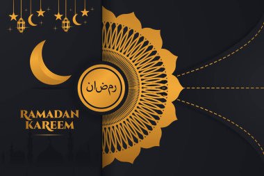 arkaplan ramadan kareem ay altın süsü siyah