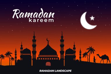 Ramazan Kareem manzara düz cami ay batımı gökyüzü