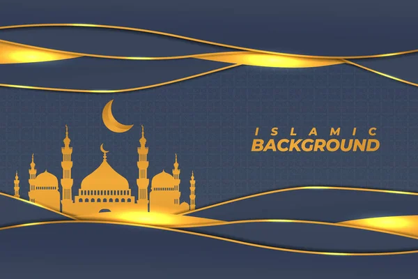 Islamic Background Blue Gold Flat Masjid Ramadan Kareem - Stok Vektor
