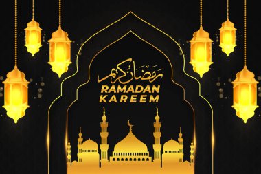 Ramazan Kareem İslami arka plan düz cami feneri altın rengi siyah gradyan