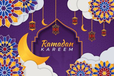 Ramazan kareem arkaplan süsü bulutlu düz cami