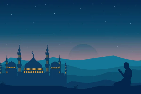 Düz Cami Manzarası Ramazan Kareem Güzel Gökyüzü Gradyanı — Stok Vektör