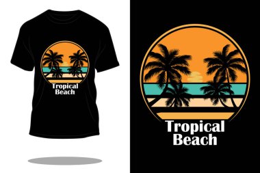 Tropik plaj retro siluet t-shirt tasarımı