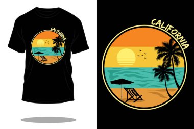 Kaliforniya plajı retro t-shirt tasarımı
