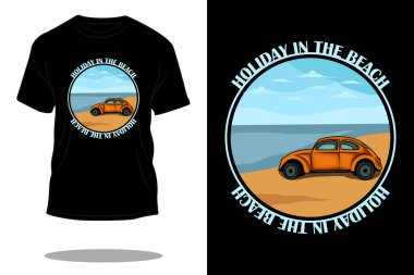 Plaj retro tişört tasarımında tatil