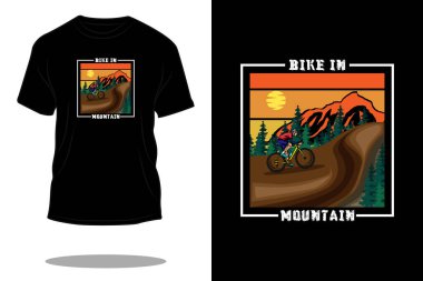 Dağ retro tişört tasarımında bisiklet