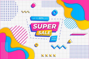 Süper Satış Arkaplanı Beyaz Memphis Tarzı