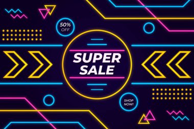 Karanlık Memphis Tarzında Süper Satış Arkaplanı Işıltısı