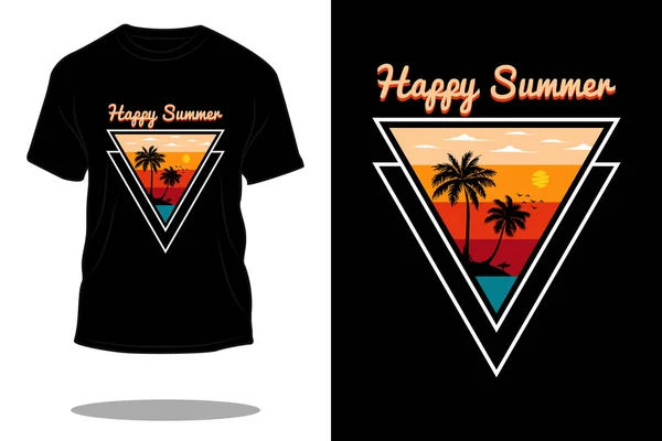 Happy Zomer Retro Silhouet Shirt Ontwerp — Stockvector