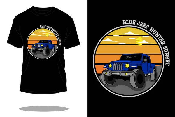 stock vector blue jeep hunter sunset retro t shirt design