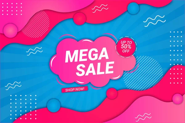 Mega Sale Hintergrund Blau Und Rosa Fluid Style — Stockvektor