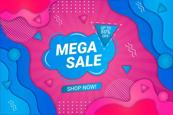Mega Sale Achtergrond Roze Blauwe Vloeibare Stijl — Stockvector