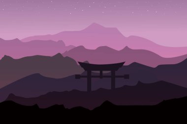 Dağ manzaralı Çin tapınağı kapısı