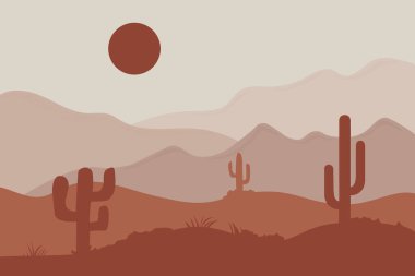 Öğleden sonra düz arazi soyut çöl Güneş turuncu ve atmosfer sıcak