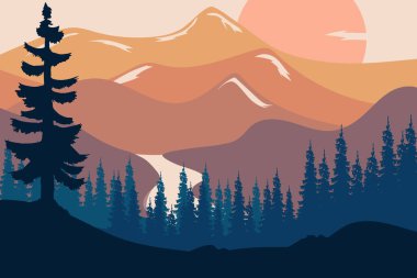 Düz arazi soyut nehir dağları güzel görünüyorlar.