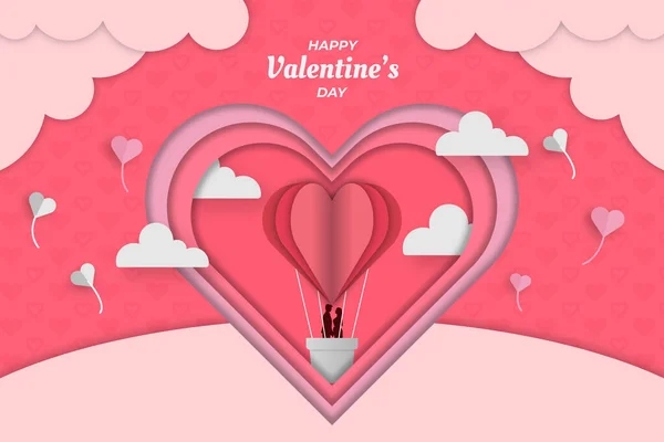 Cute Valentine Pink Airship Background — Stock Vector