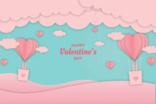 Romantiskt Valentine Par Rosa Luftskepp Bakgrund — Stock vektor