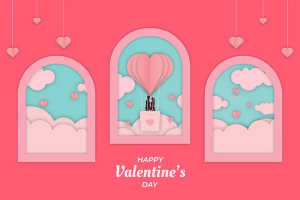 Romantische Valentine Paar Rosa Fenster Hintergrund — Stockvektor