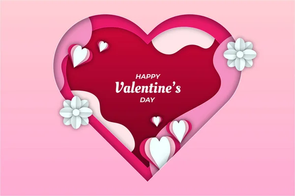 Cute Valentine Heart Paper Art Background — Stock Vector