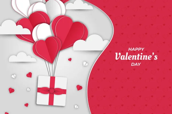 Niedliche Valentine Gift Box Himmel Weiß Und Rot Hintergrund — Stockvektor