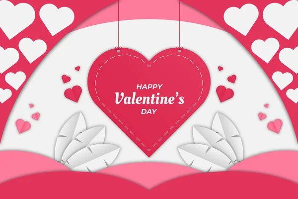 Día San Valentín Lindo Blanco Rosa Fondo Del Corazón — Archivo Imágenes Vectoriales