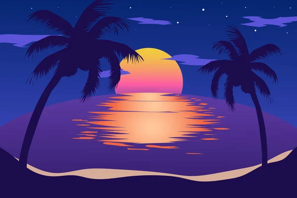 Płaski Krajobraz Piękna Plaża Wschodu Słońca — Wektor stockowy