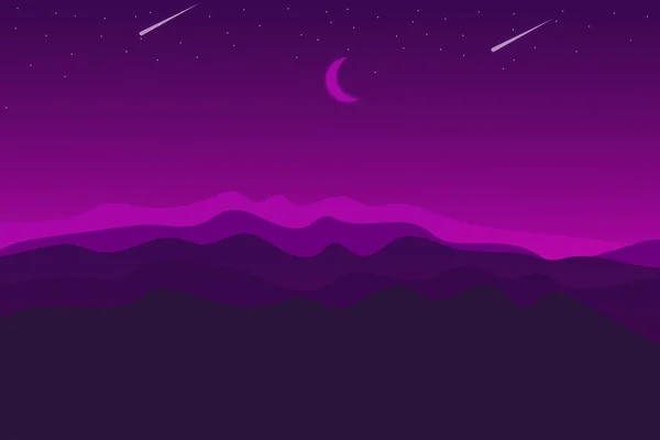 Montañas Paisaje Plano Con Una Hermosa Atmósfera Púrpura — Vector de stock