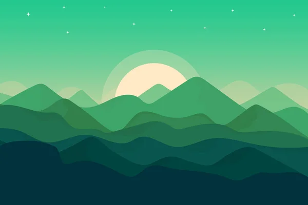 Flache Landschaft Schöne Berge Mit Leuchtend Grüner Farbe — Stockvektor