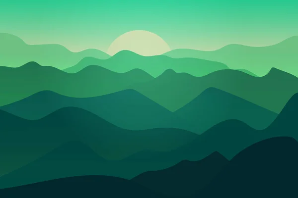 Paisaje Plano Hermosas Montañas Verde — Vector de stock