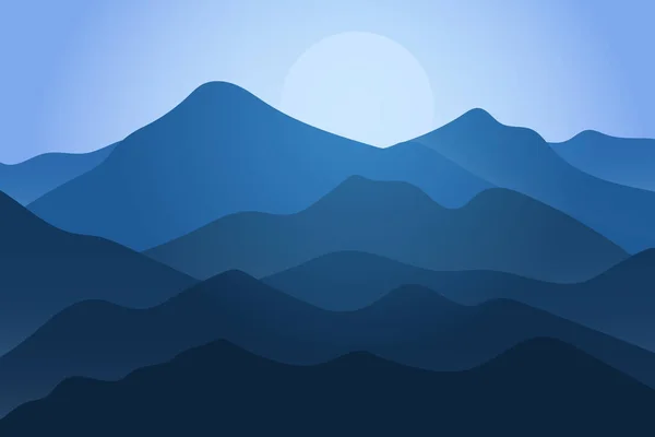 Paisaje Plano Las Montañas Tarde Son Hermosas Azul — Vector de stock
