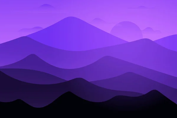 Paisaje Plano Los Himalayas Son Hermosos Por Noche Azul Púrpura — Vector de stock