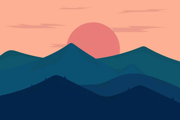Paisaje Plano Abstracto Sol Brillante Montaña — Vector de stock