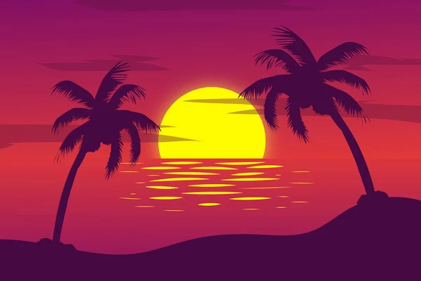 平坦的风景非常美丽的日落海滩 — 图库矢量图片