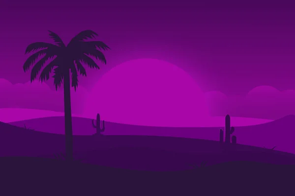 flat landscape the desert at night is bright and decorated with purple