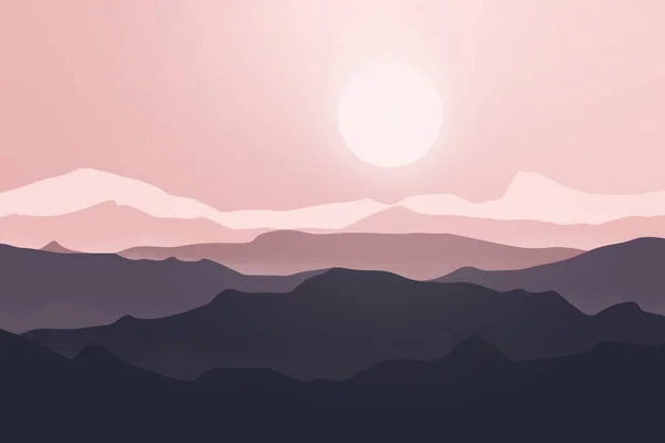 Flat Landscape Beautiful Mountains Morning Bright Light — Stock Vector